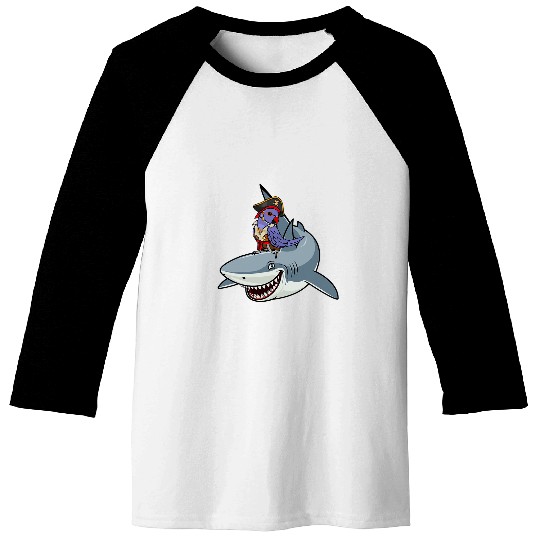 Pirate Parrot Riding A Shark I Violet Indian Ringneck Baseball Tees