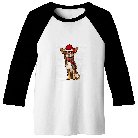 Santa Hat xmass Brown Chihuahua Ugly Christmas Baseball Tees