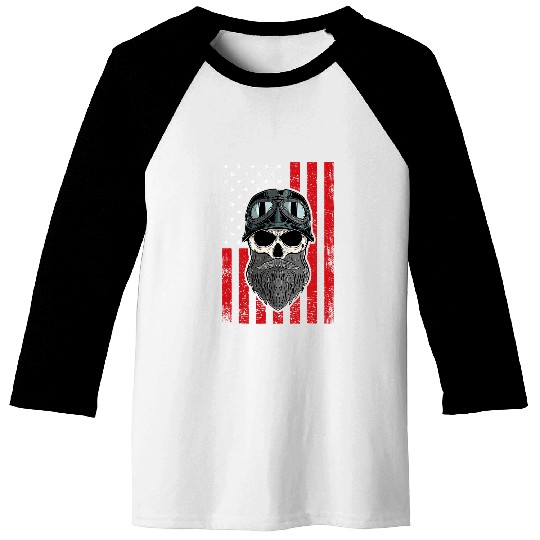 Discover Patriotic Distressed American Flag Biker Skull Motorcycle Baseball Tees