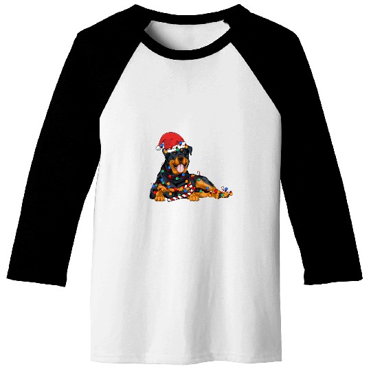 Rottweiler Santa Christmas Lights xmass Dog Lover xmass Pajama Baseball Tees