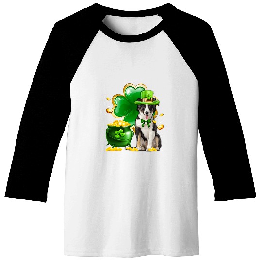 Funny Border Collie Dog Shamrock Irish Saint St Patrick Day Baseball Tees