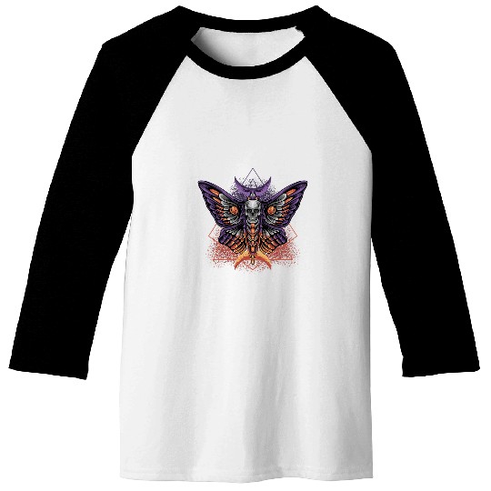 Wiccan Crescent Head Skull Moth Baseball Tees