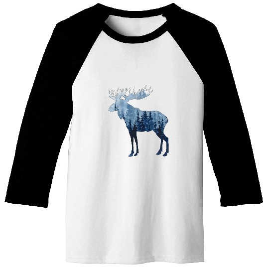 Wild Moose in the Misty Forest Michigan Moose Wildlife Gift Baseball Tees