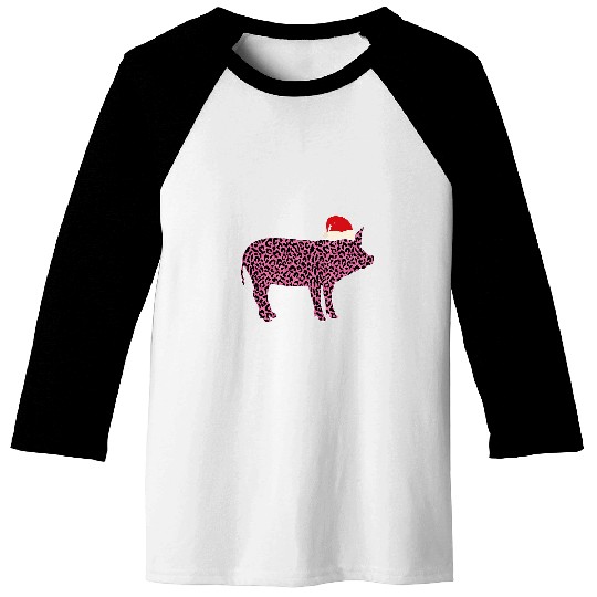 Pig Lover Funny Christmas Pink Leopard Print Santa Hat Baseball Tees