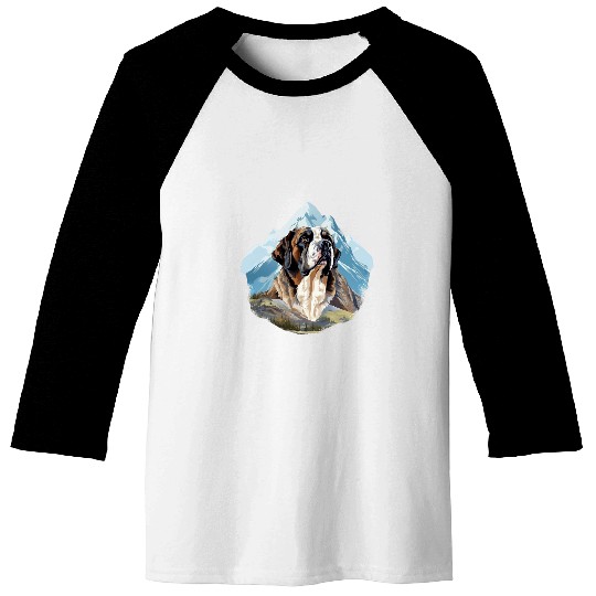 Saint Bernard Dog In Front Of A Mountain St Bernard Dog Baseball Tees