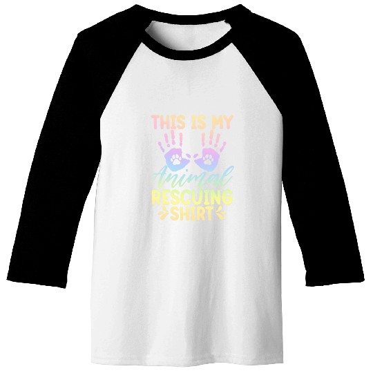 Pastel Rainbow Animal Rescue Graphic Art Design Baseball Tees