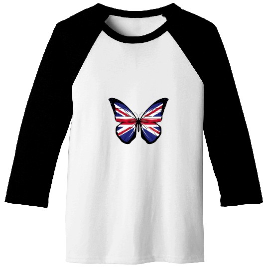 Womens Union Jack Butterfly Butterflies Flag Wings British UK Flag Baseball Tees