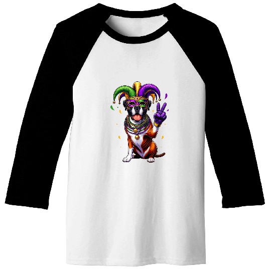 Peace Sign Hand Boxer Dog Mens Womens Mardi Gras Boxer Dog Baseball Tees