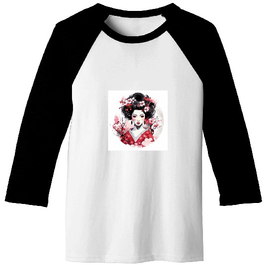 Japanese Delight Geisha 2Sakura Vector Baseball Tees