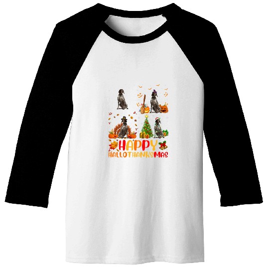 Funny German Shorthaired Pointer Dog Happy Hallothanksmas Baseball Tees