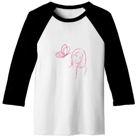 Womens Pink woman and butterfly Baseball Tees