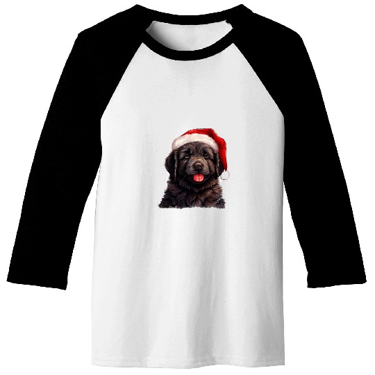 Newfoundland puppy Dog wearing a Christmas hat Christmas Baseball Tees