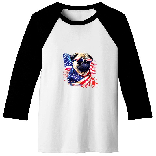 Patriotic Pug USA American Flag Dog Lover Pet Owner Baseball Tees