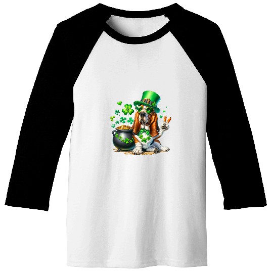 Peace Hand Dog Kids Mens Womens St Patricks Day Basset Hound Baseball Tees