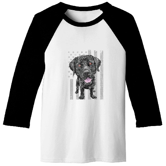 Patriotic Black Labrador USA American Flag Dog Lover Baseball Tees