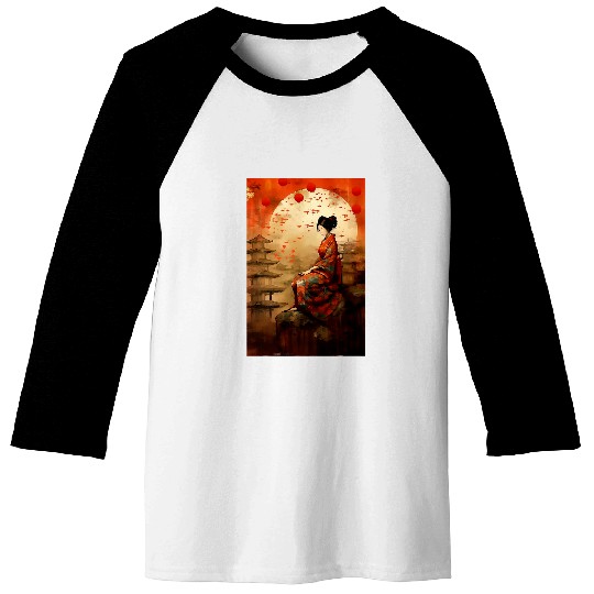Japanese Temple Geisha Spirituality Baseball Tees