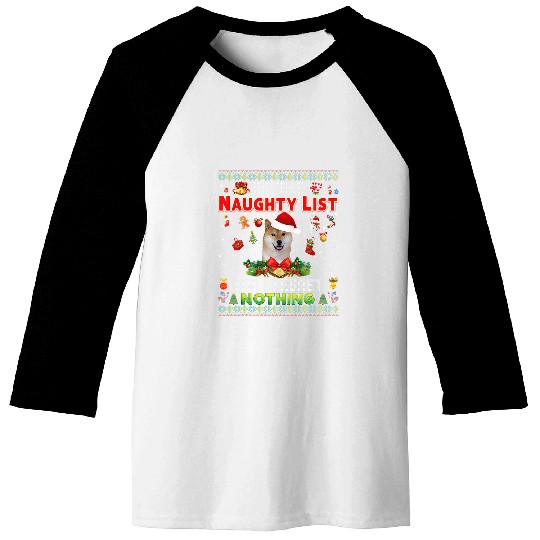 On The Naughty List And I Regret Nothing Shiba Inu Dog Xmas Baseball Tees