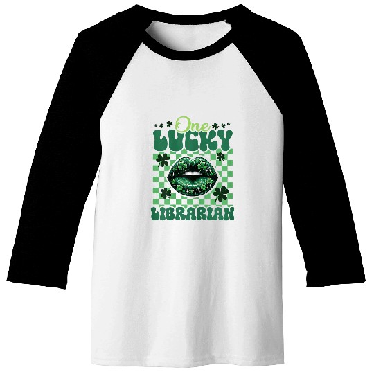 One Lucky Librarian Groovy Retro Librarian St Patricks Day Baseball Tees