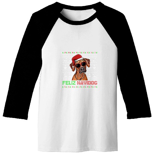 Rhodesian Ridgeback Dog Feliz Navidog Funny Christmas Baseball Tees