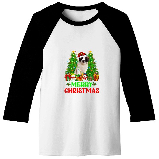 Saint Bernard Dog Christmas Tree Lights Holiday Santa Xmas Baseball Tees