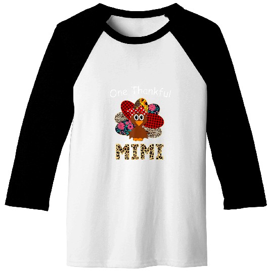 Womens One Thankful Mimi Turkey Leopard Thanksgiving Baseball Tees