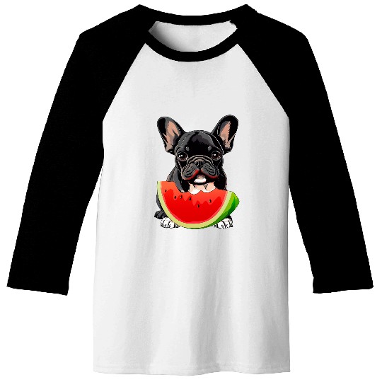 Funny French Bulldog Dog Watermelon Slice Summer Vacation Baseball Tees