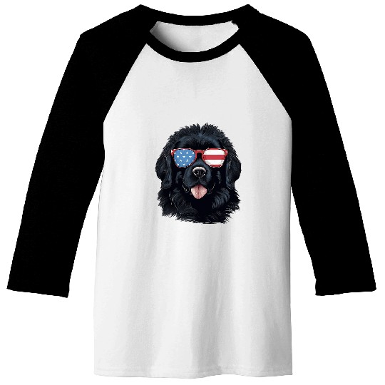 Newfoundland with USA Flag 4th of July 2 Baseball Tees