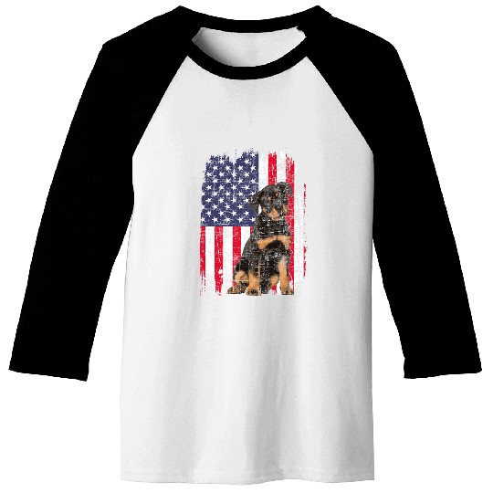 Rottweiler USA Flag Puppy Owner Dog Breeder Pet Lover Baseball Tees