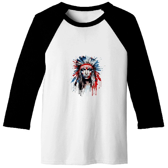Native American day USA flag indinenous woman Baseball Tees