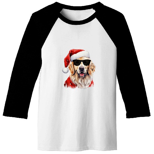 Retriever Pup Watercolor Winter Golden Retriever Christmas Baseball Tees