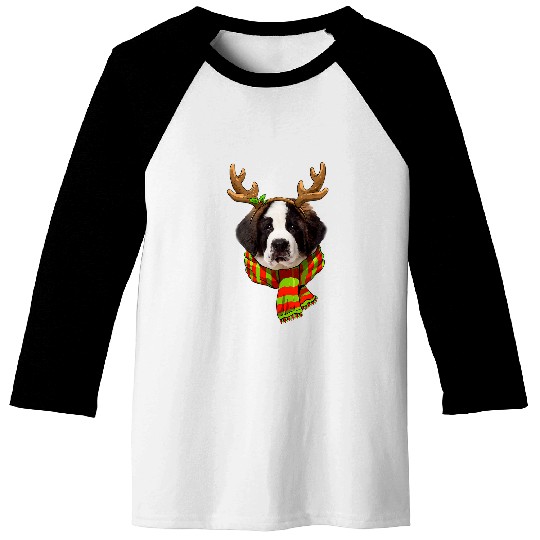 Saint Bernard Dog Christmas Reindeer Christmas Lights Pajama Baseball Tees