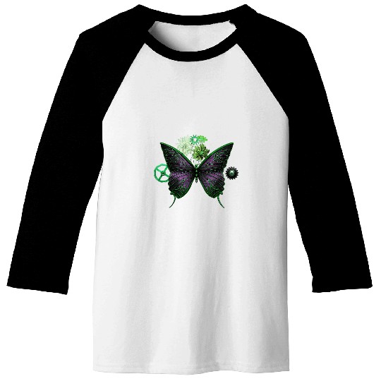 Womens Steampunk Mechanical Butterfly Wings Butterflies Gears Cogs Baseball Tees