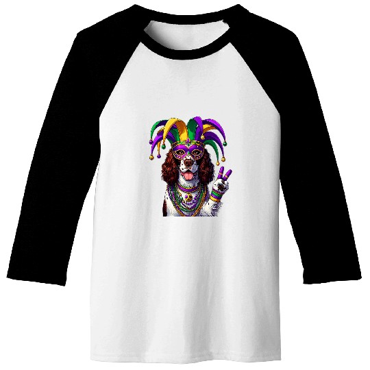 Peace Sign Hand English Springer Spaniel Dog Mardi Gras 1 Baseball Tees