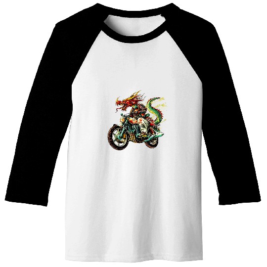 Retro Asian Japanese samurai Dragon biker motorcycle rider Baseball Tees
