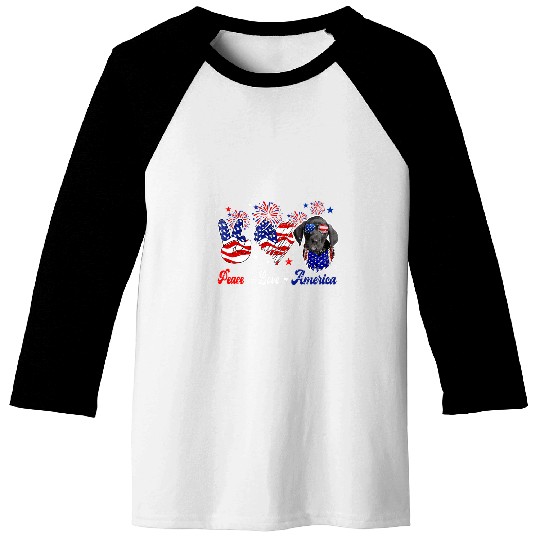 Peace Love America Cute Great Dane Sunglasses American Flag Baseball Tees