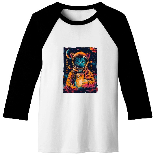 Space Cat Astronaut Tees Perfect for Cat Moms Dads Kids Baseball Tees