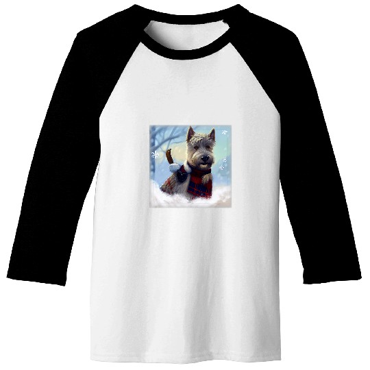 Dog Scottish Terrier Cartoon Scottish Terrier Playing In The Snow Dog Baseball Tees