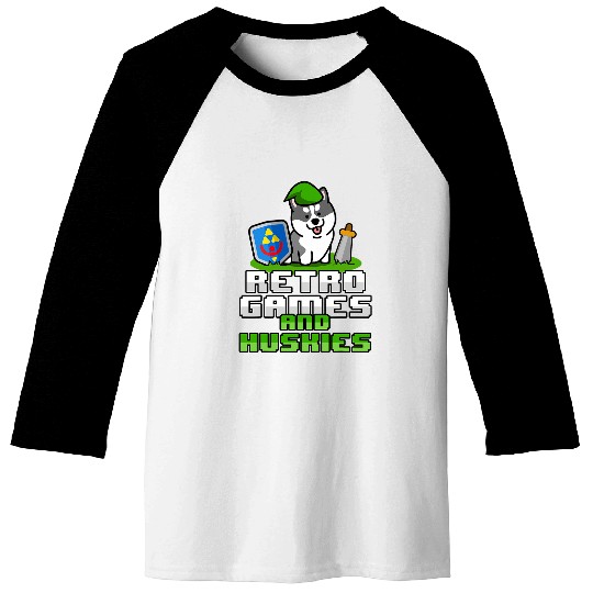 Retro Games Huskies Funny Husky Video Game for Gamers Baseball Tees
