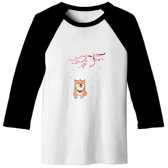Dog Shiba Inu Sakura Flowers Cherry Blossoms Japanese Kawaii Baseball Tees