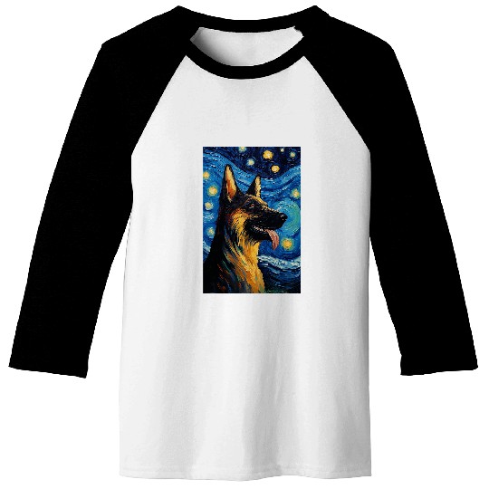 German Shepherd Dog Doggy Van Gogh Style Starry Night Baseball Tees