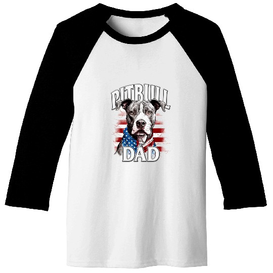 Pitbull Dad American Flag 4th Of July Dog Fathers Day Mens Baseball Tees
