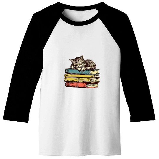 Librarian Cottagecore Aesthetic Cute Cat Book Reading Lover Baseball Tees