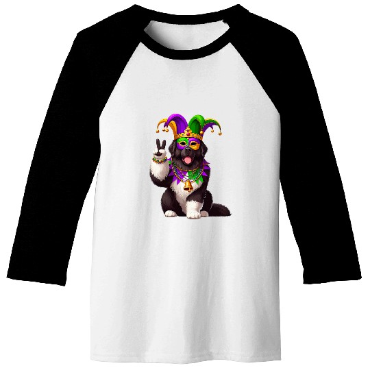 Peace Sign Hand Dog Mens Womens Mardi Gras Newfoundland Baseball Tees