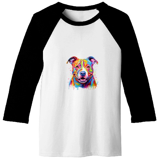 Pitbull Colorful Dog for Womens Girls Men Boys Dog Lovers Baseball Tees