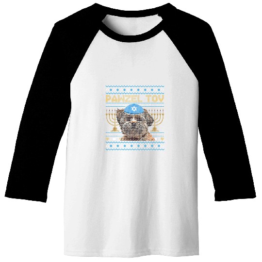 Pawzel Tov Jewish Lhasa Apso Dog Funny Hanukkah Baseball Tees