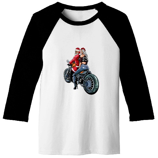 Santa And Mrs Claus Motorcycle Gift Christmas Biker 21 Baseball Tees