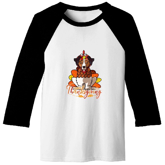 Happy Thanksgiving Australian Shepherd Aussie Dog Dog Baseball Tees