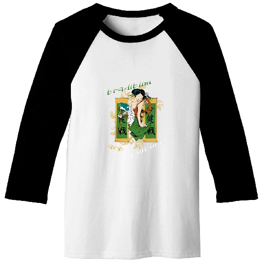 Japanese Geisha Kawaii Girl Kimono Samurai Baseball Tees