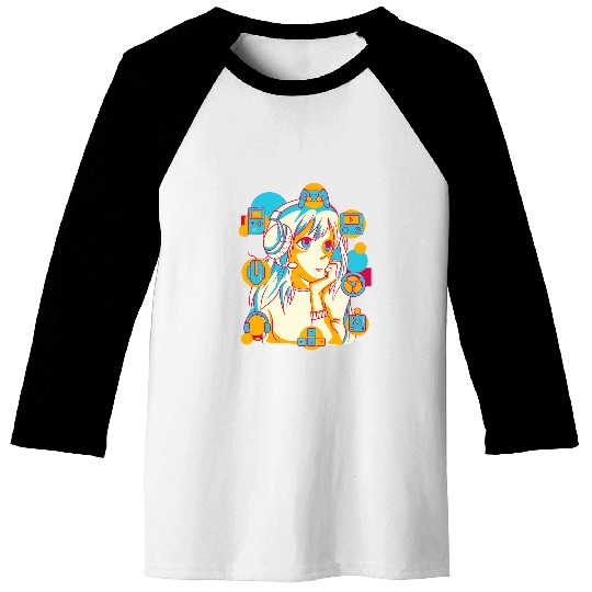 Japan Culture Art Anime Girl Vaporwave Video Games Baseball Tees