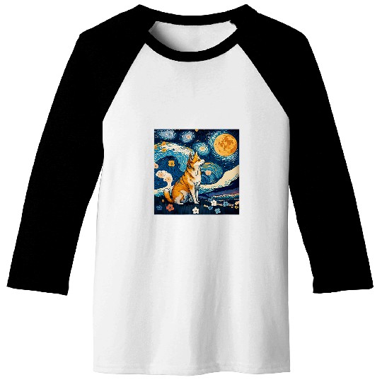 Dog Shiba Inu Starry Night Cute Dog Art Baseball Tees